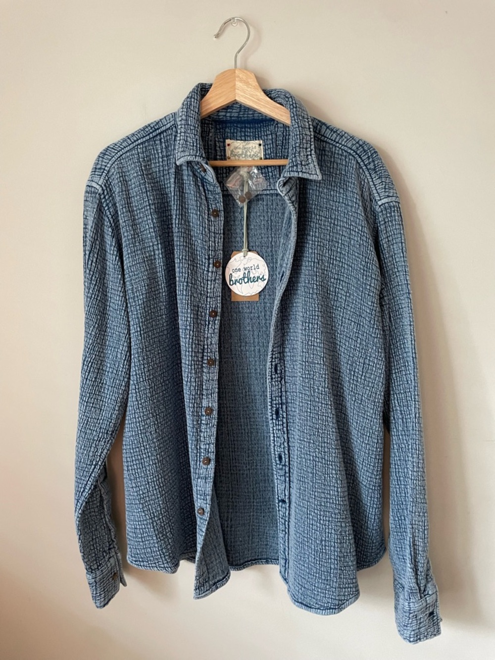 Textured Light Blue Casual Button-Down Shirt for Men